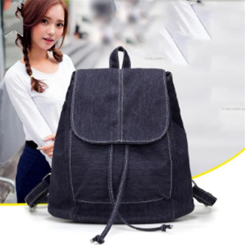 Новый Джинсовый холщовый женский рюкзак с кулиской школьные сумки для девочек