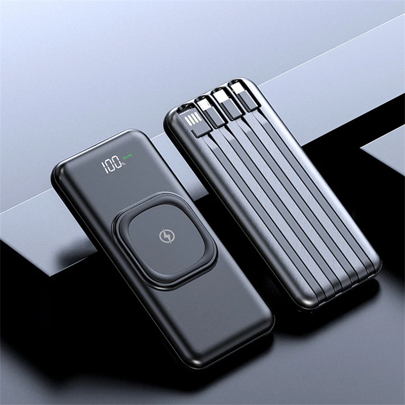 

Внешний аккумулятор с беспроводной зарядкой, 20000 мАч, со встроенным кабелем