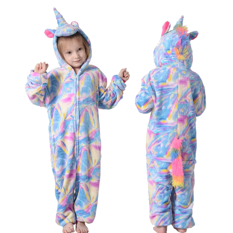 Зимние Детские пижамы кигуруми в виде единорога детские комбинезоны стиле аниме