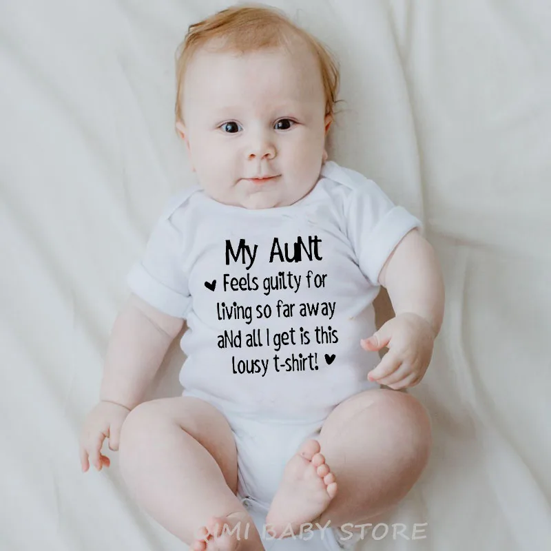 

My Aunt Feels Guilty Baby Bodysuit Infant Cotton Jumpsuit Short Sleeve Baby Boys Girls Clothes Newborn Baby Clothing