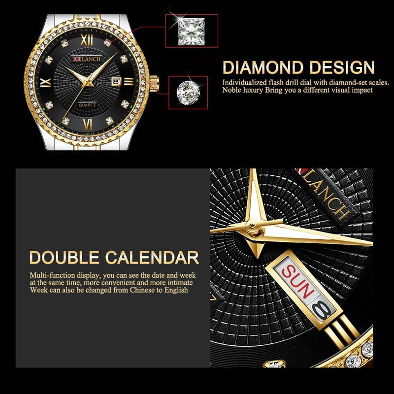 Double Calendar Diamond Quartz Couple watches Top Luxury Brand Stainless Steel Strap Wristwatch Business Clock Relogio Masculino