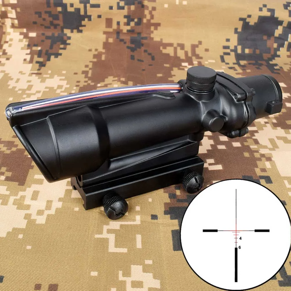 Серый ACOG 5x35 Hunting Riflescope Dual Illuminated Chevron Red Green Cross Fiber Scope Reticles Tactical Rifle Optical Sight - Цвет: Серый