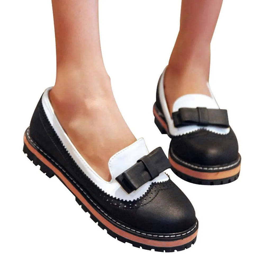 Обувь с бантом Женские лоферы Повседневные оксфорды Кожаные туфли без шнуровки