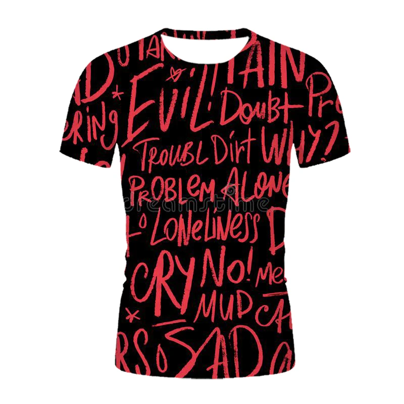 

Summer alphabet graffiti men and women T-shirt 3D printing solid color Harajuku round neck oversized T-shirt street hip-hop top