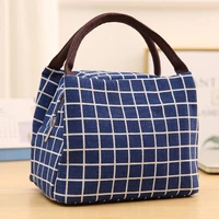 12pcslot fashion new ice pack cotton and linen grid lunch bag insulation package insulation cold storage picnic bag wholesale