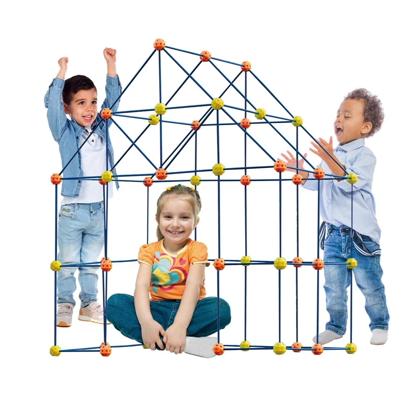 

69Pcs Construction Fort Toy DIY Play Tent Building Castle Tunnel Assemble Kits for Kids Gift