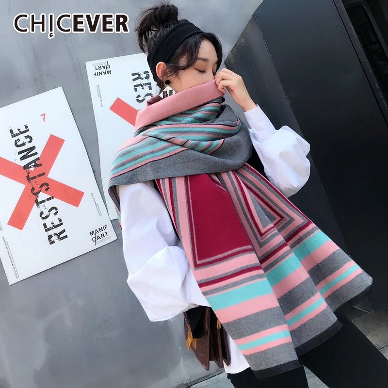 CHICEVER шарф с геометрическим принтом для женщин теплый толстый длинный зимняя