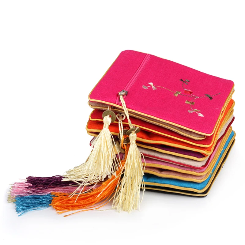 

Wholesale 10PCS new thickening embroidered zipper bag embroidered linen bag retro bag jewelry bag