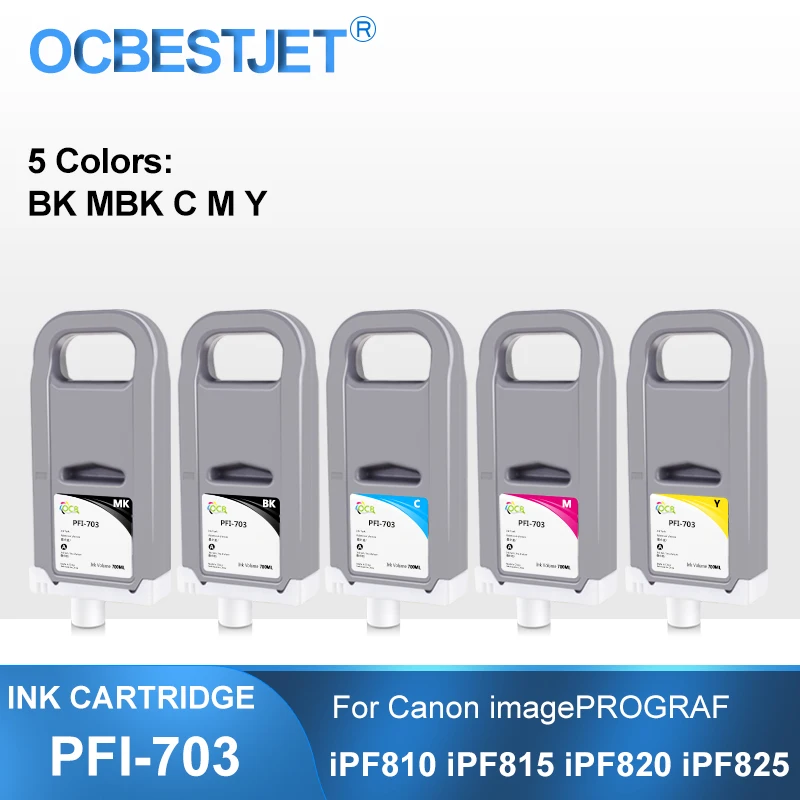 

PFI-703 700ML Compatible Ink Cartridge With Full Ink For Canon imagePROGRAF iPF810 iPF815 iPF820 iPF825 Printer 5Colors/Set