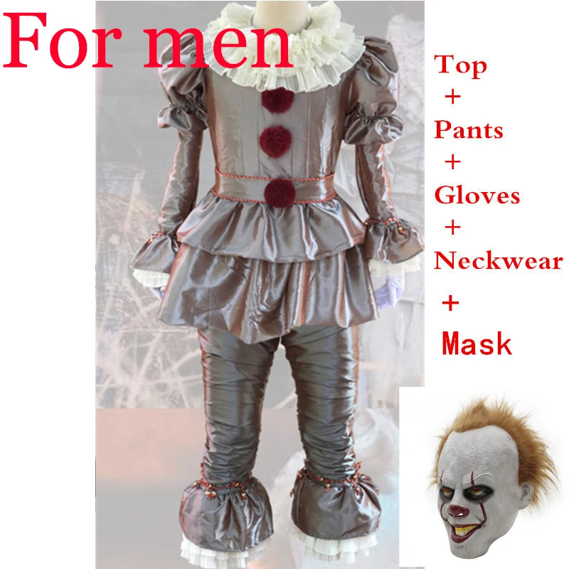 Clothes and mask Фильм Стивен Кинг это пеннивайз Косплей костюмы пеннивайз клоун костюм Джокера комплект Хэллоуин костюм дети мужчины женщины - Цвет: Clothes and mask