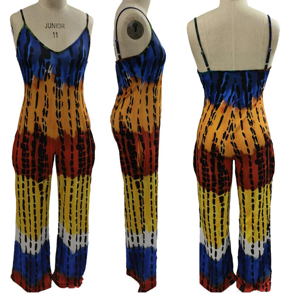 Женский Длинный брючный комбинезон Свободный оверсайз с V-образным вырезом без