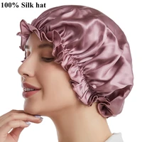 100 pure silk night hat female 100 mulberry silk confinement maternity real silk round hair care large size cap hair bonnets