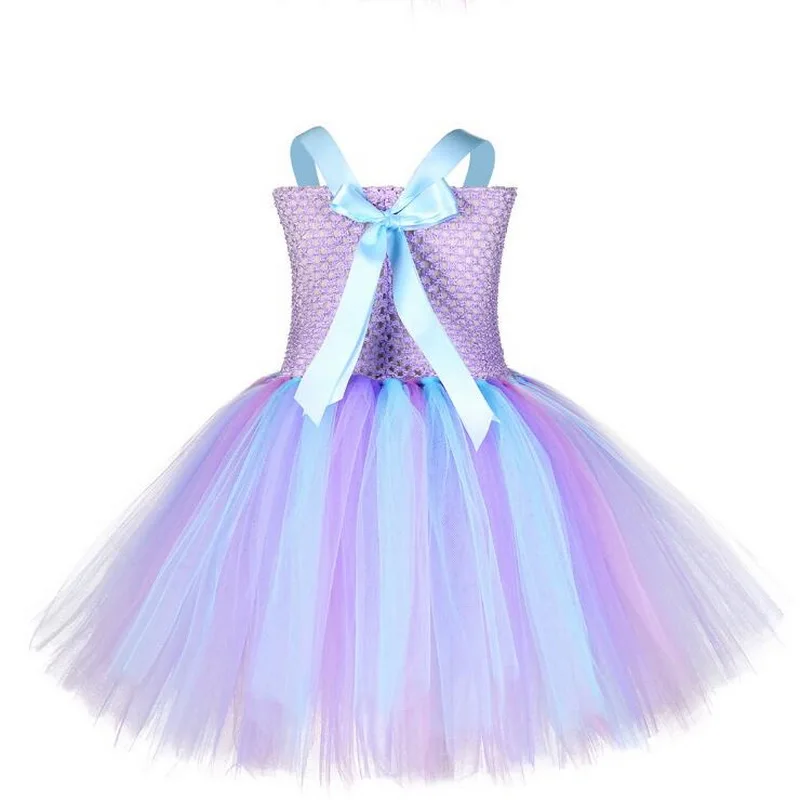 

Kids Halloween Costume Mermaid Princess Tutu Dress with Headband 2019 New Blue Purple The Sea Shell Tulle Girl Fancy Party Dress