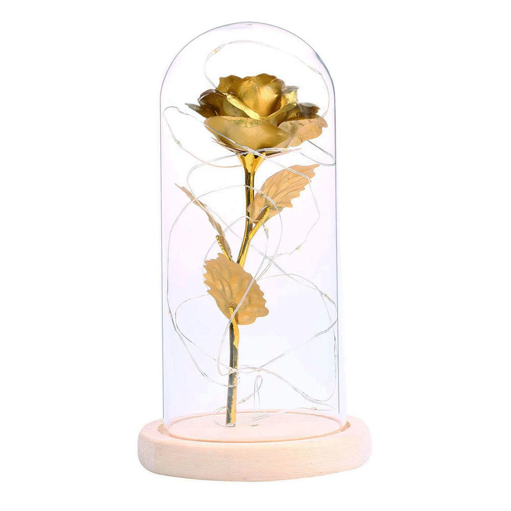 Gold Rose Светильник Красота и чудовище Батарея питание светодио дный Роза лампа-бутылка Настольная лампа Романтический День Святого Валентина подарок на день рождения украшения - Испускаемый цвет: Gold Rose