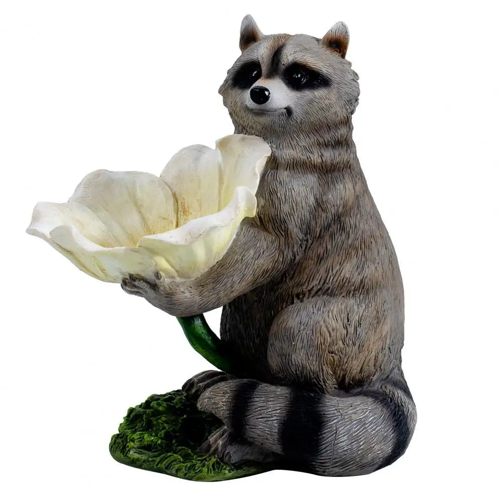 

Фигурка из полимерной кормушки для птиц, устойчивая к деформации, милая фигурка цветка енота, украшение статуи, для сада, украшения для двор...