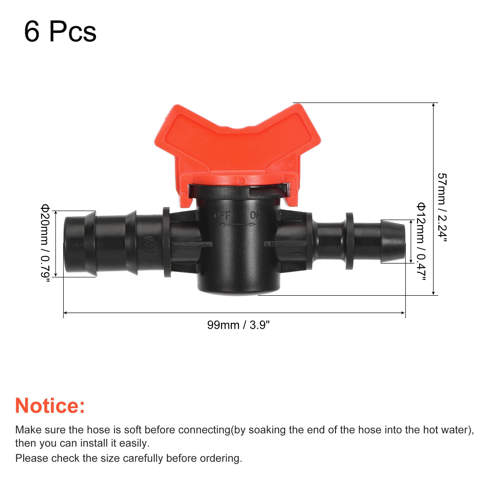 

Uxcell Ball Valve 20mm x 12mm Barb Connector Shut Off Switch Plastic for Irrigation Drip Tube 6 Pack