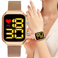 fashion led yellowdigital square watch casual electronic watches stainless steel wristwatch ladies watch women reloj mujer