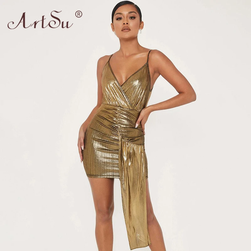 Женское облегающее мини платье на тонких бретельках с V образным вырезом|Женские