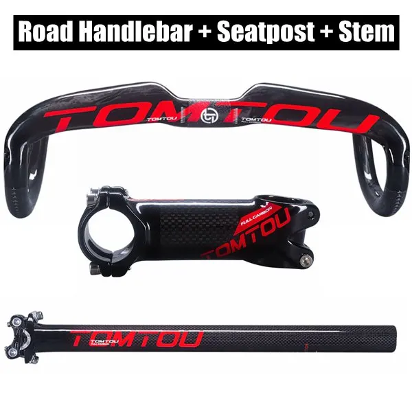 Road Handlebar Sets Из карбонового волокна от tomtou дорожный велосипед вынос руля стойка сидения Велоспорт части дорожный велосипед падение баров наборы глянцевый красный-TS8T64 - Цвет: Road Handlebar Sets