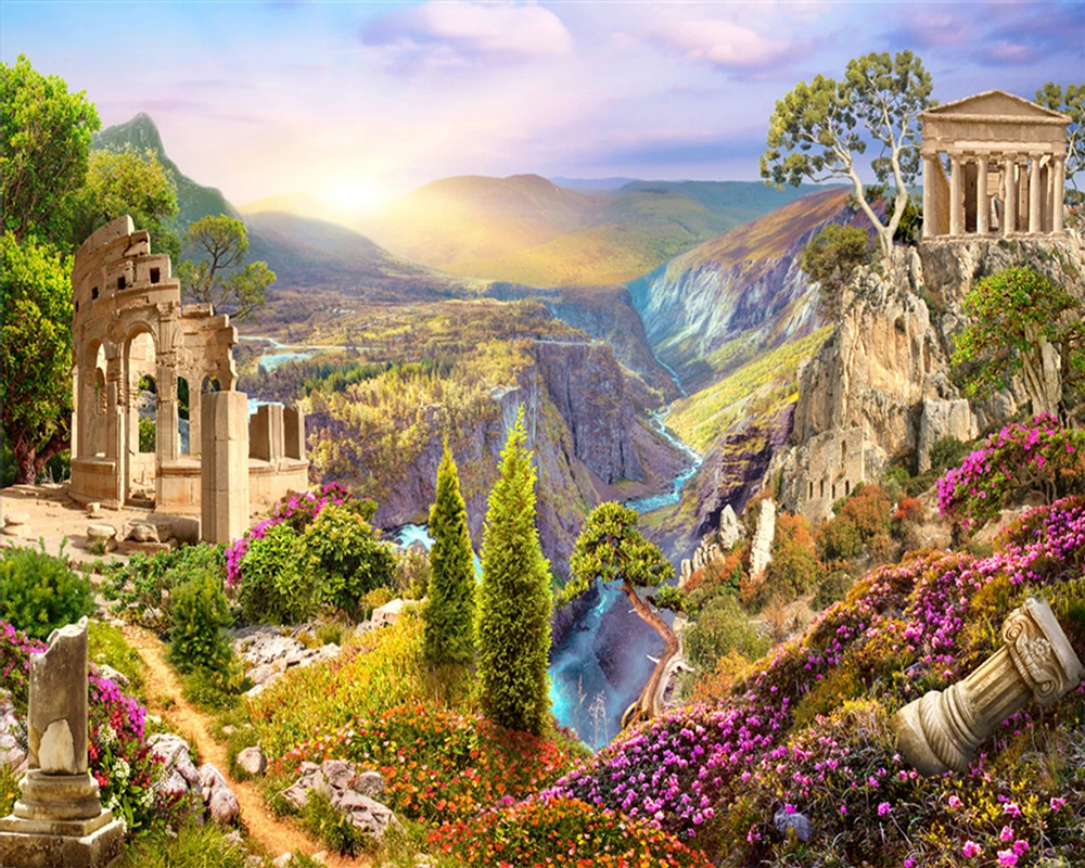 

3d Wallpaper Modern Mural 3d Wallpaper The Beautiful Scenery of the Shabby Castle Romantic Scenery Decorative Silk 3d Wallpaper