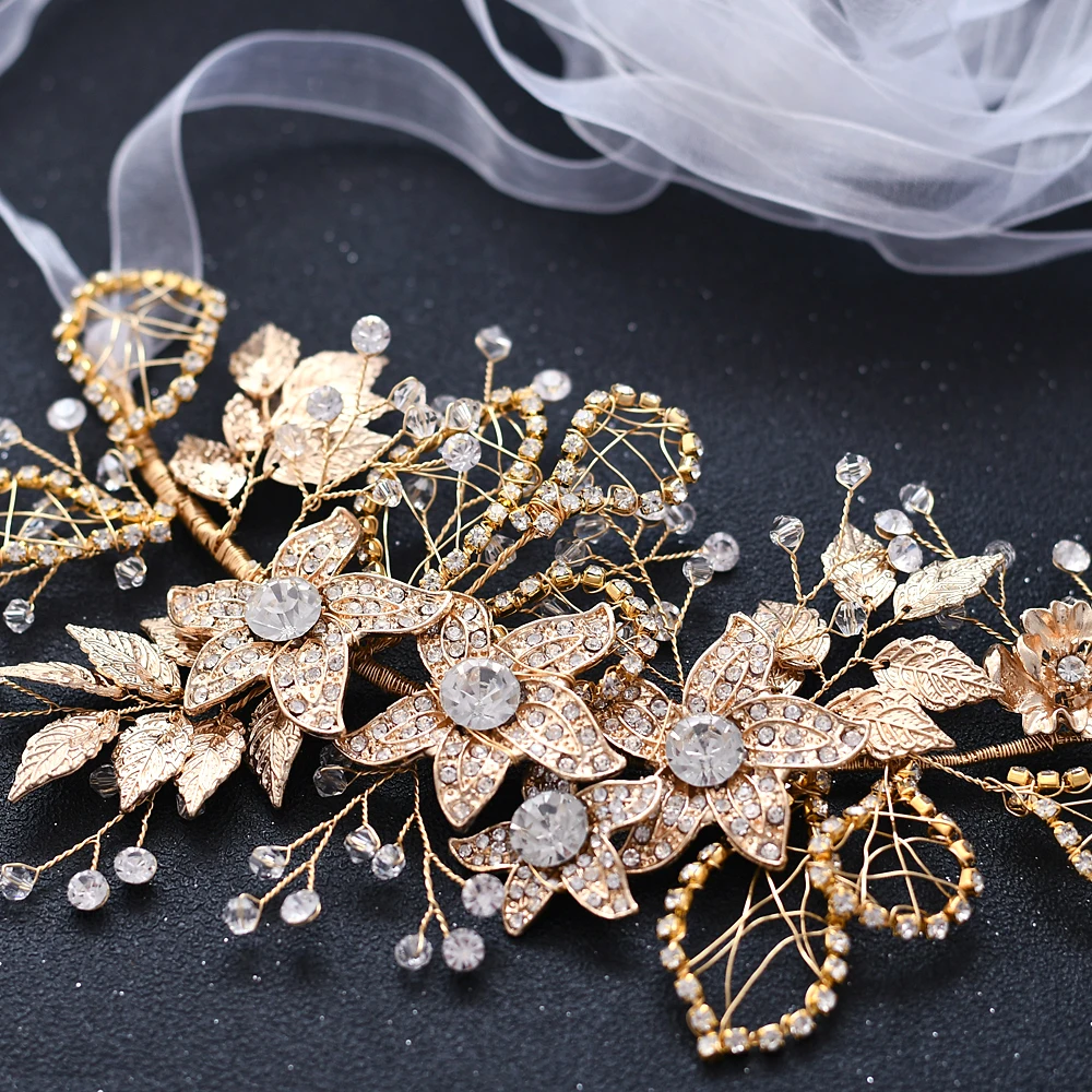 

TRiXY SH282-G Golden Wedding Belts with Rhinestones Jewel Belt for Girls Gold Crystal Belts for Brides Alloy Flower Waist Belt