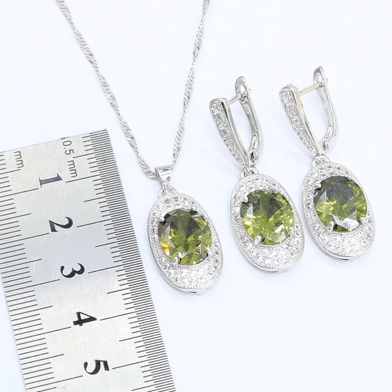 Серебряный цвет Дубай дневной Зеленый Перидот свадебный браслет серьги ожерелье