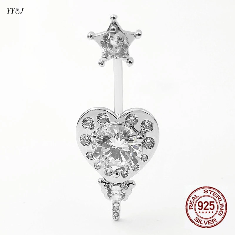 

CZ crystal star heart belly button ring navel piercing jewelry for women 925 sterling silver hypoallergenic bodybar piercing G14
