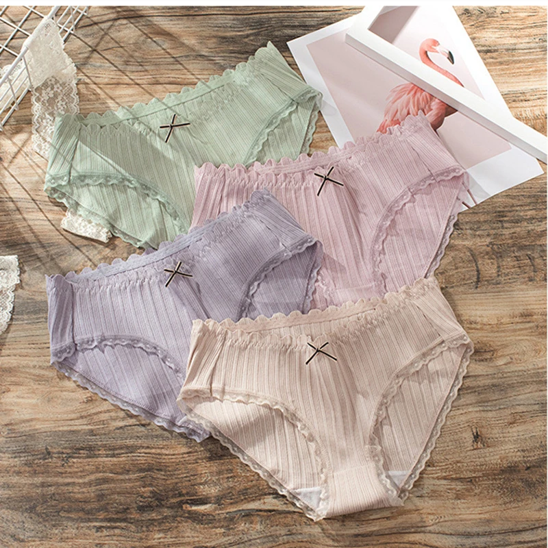 

Women's Sexy Lace Thongs G-string Underwear Panties Cute Bow Briefs for Ladies T-back Lingerie 3pcs/Set Lingerie Femme