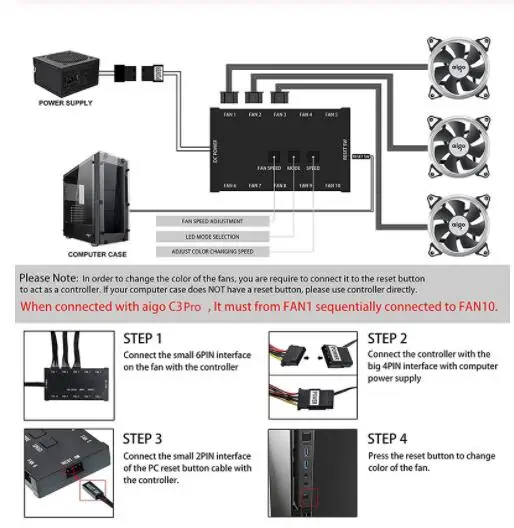 Aigo C5 aura sync 3 P-5 V чехол для компьютера PC охлаждающий вентилятор RGB регулируемый светодиодный 140 мм тихий ИК-пульт дистанционного управления для компьютера охлаждающий RGB чехол-вентилятор