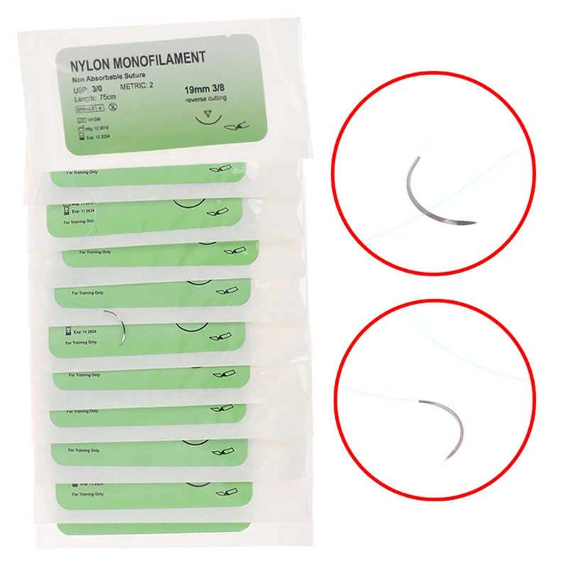 

12 Pcs/Set 2/0 3/0 Medical Needle Suture Nylon Monofilament Thread Suture Practice Kit Teaching Demonstrations Exercises 75cm