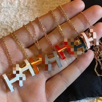 enamel h letter pendant necklace female s925 silver rose gold mini light and simple niche luxury high end sense does not fade
