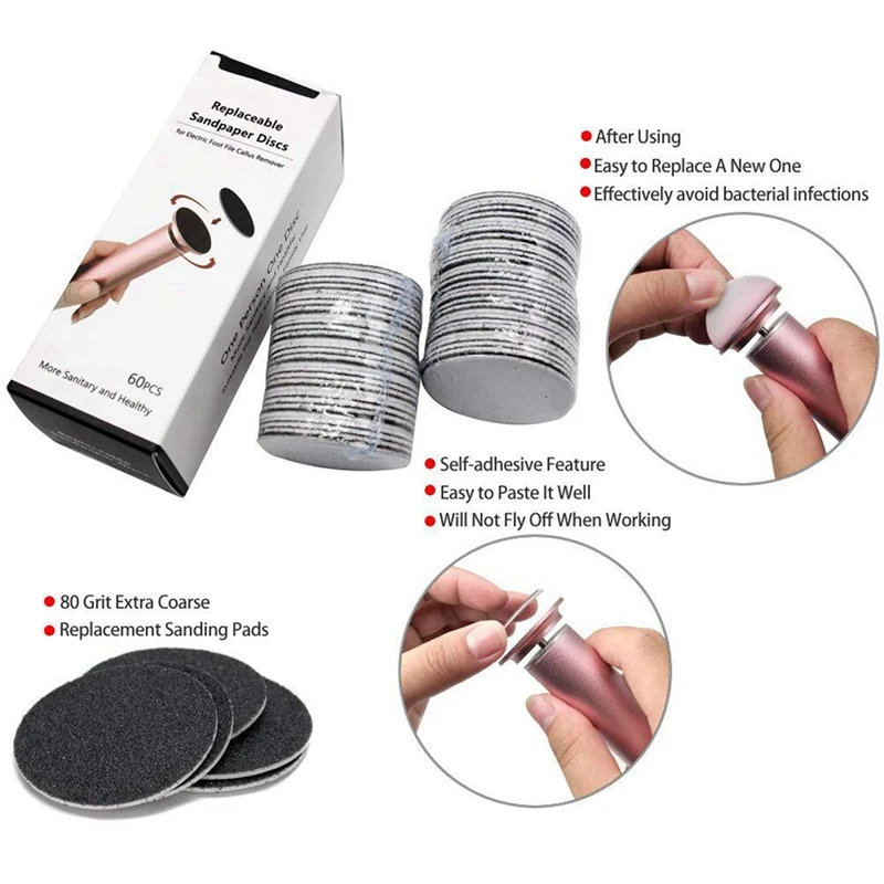 

60Pcs Replacement Sandpaper Discs Pad & 1 Set Electric Foot Callus Remover with Replacement Sandpaper Discs