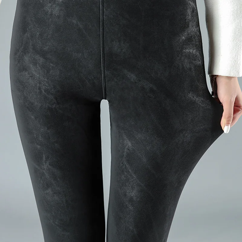 Женские плотные теплые штаны из искусственной кожи брюки с высокой талией