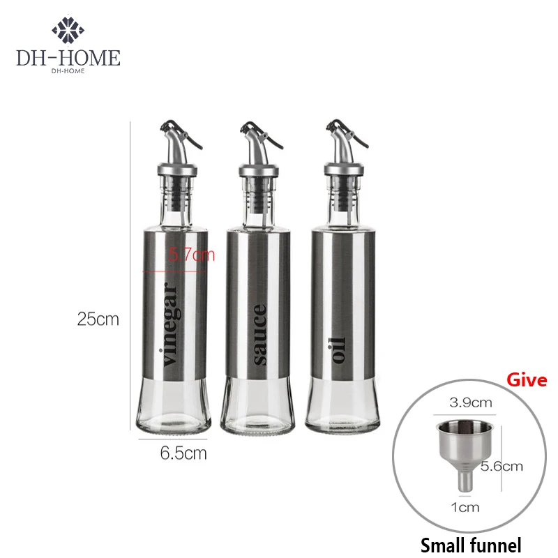 

3pcs/Set Stainless Steel +Glass Leakproof Oil Bottle Household Soy Sauce Bottle Seasoning Bottle Oil Vinegar Pot