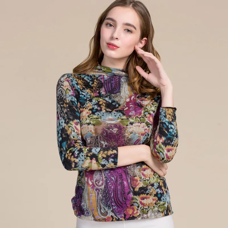 

100% Pure Wool High Necked Wool Women's Jacket Double Woollen Sweater Large Size Printed Knitted Sweater For Ladies