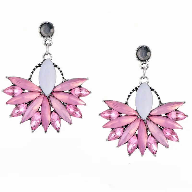 EB2148 Pink Crystal Water Drop Earrings CZ Vintage Geometric Gold Square Exaggerated Long Dangle Earrings for Women Brincos Party Jewelry - Окраска металла: EB2148 Pink