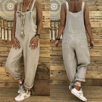 women vintage sleeveless dungarees jumpsuits summer pocket overalls playsuits female solid casual loose oversize long rompers