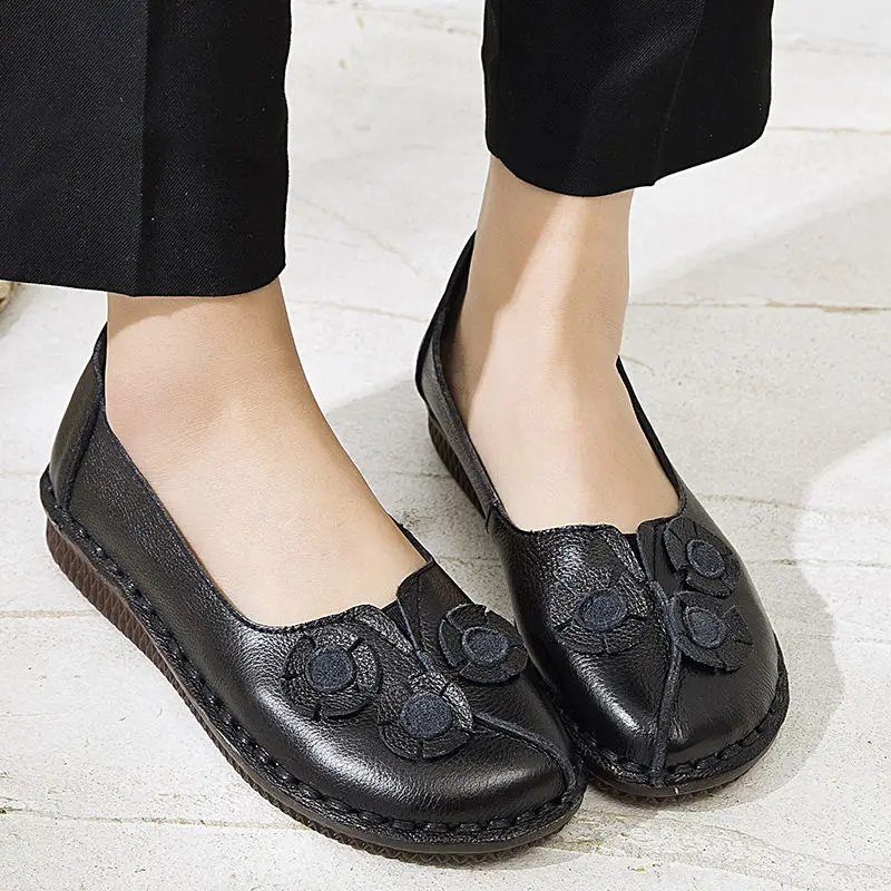 

Female Shoes Genuine Leather Concise Floral Flats 2021New arrival Wedge Women's Slip On Shoes Loafers Ladies Shallow Moccasins