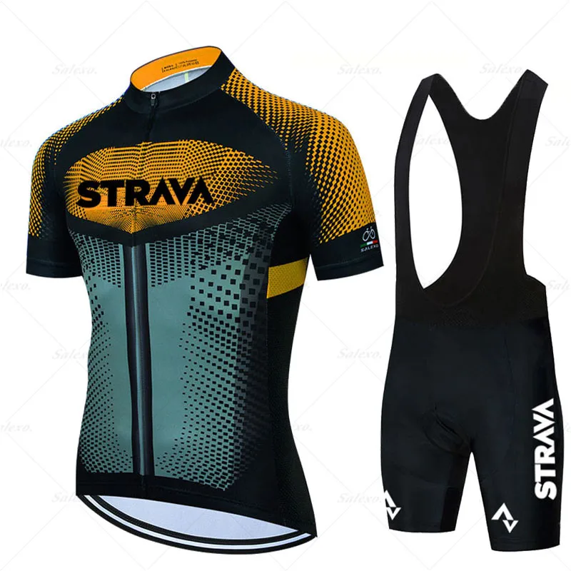 

2022 STRAVA Men's Short Sleeve Cycling Jersey Kit MTB Ropa Ciclismo Breathable Bicycle Bike Clothing Bib Shorts Bike Jersey Set