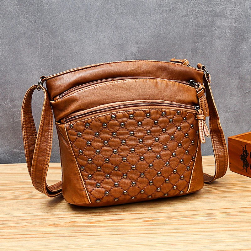 

Women Shoulder Bags Vintage Messenger Bag for Women Pu Leather Bucket Bag Ladies Bag Shoulder Bag for Lady Shopping Rivet Packet