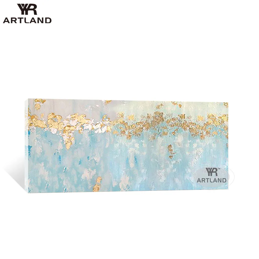 Красивое искусство Золотой и синий абстрактный пейзаж Ручная работа картина