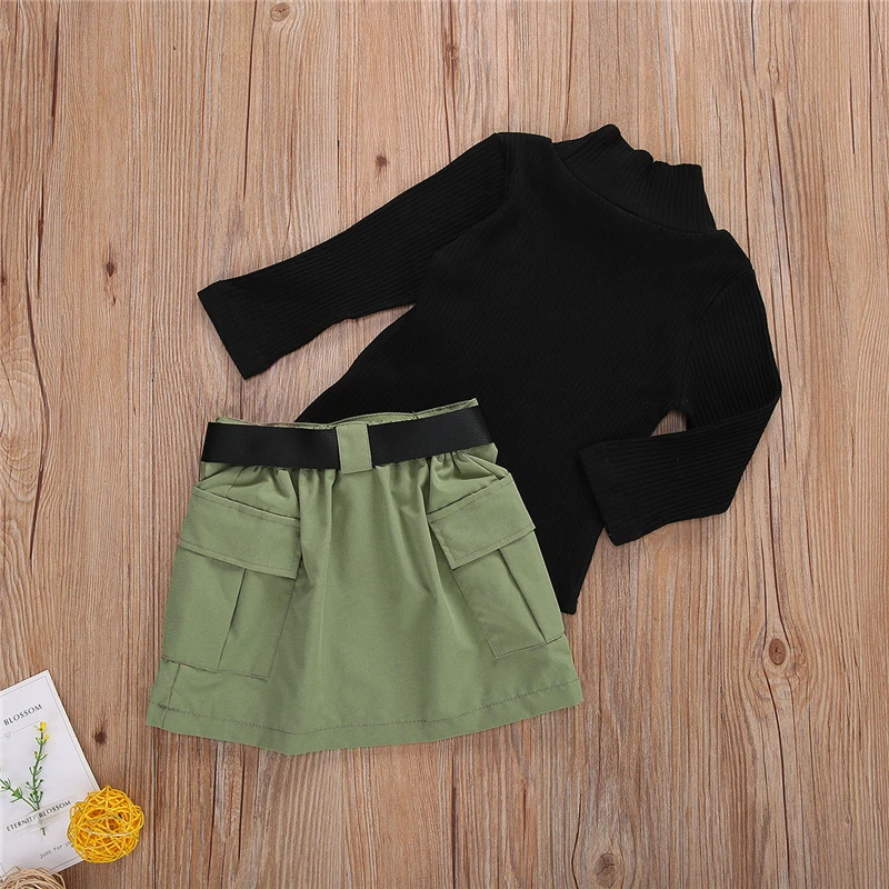 Осень 2020 Модный комплект одежды для маленьких девочек вязаный черный свитер с