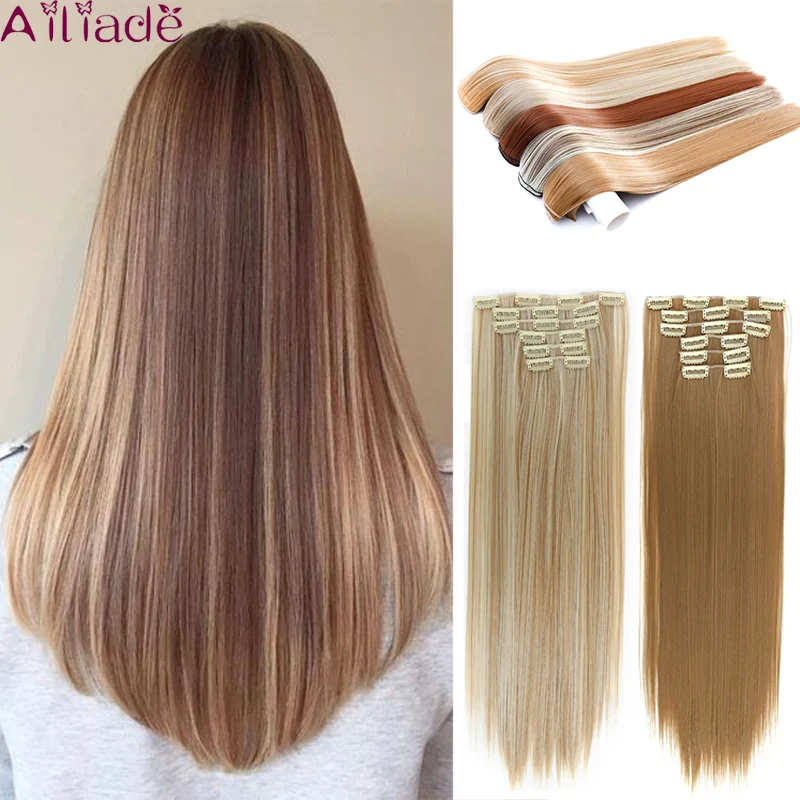 Накладные волосы AILIADE 6 шт./партия 16 клипов длинные прямые синтетические для