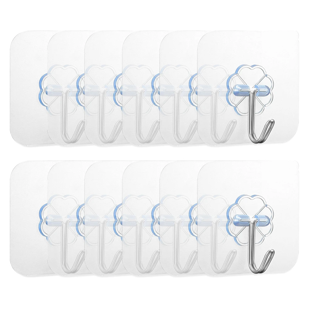 

4/12/24 Pcs Transparent Wall Hooks Waterproof Self Adhesive Hooks Reusable Seamless Hanging Hook For Kitchen Bathroom Office