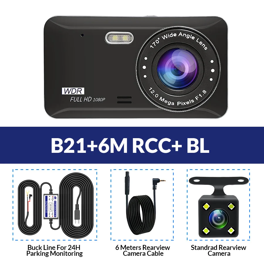B21-6M RCC-BL E-ACE B21 4 дюймовый мини Автомобильный видеорегистратор FHD 1080P отлично подходит Ночное видение Dash Cam Двойной объектив с заднего вида Камера Автомобильный видео Регистраторы Dashcam - Название цвета: B21-6M RCC-BL