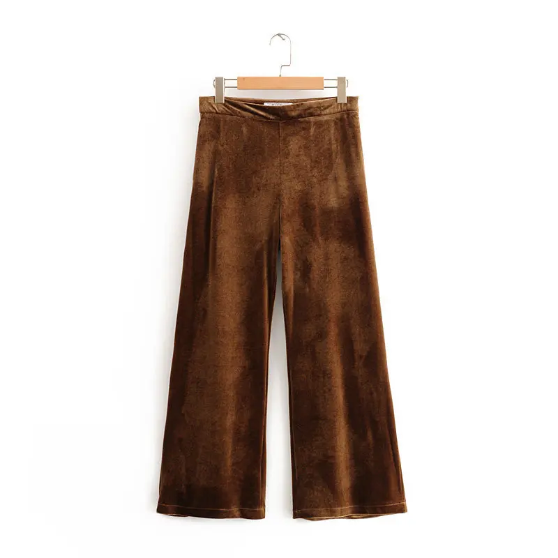 Женский бархатный костюм-двойка однобортный пиджак на молнии и расклешенные