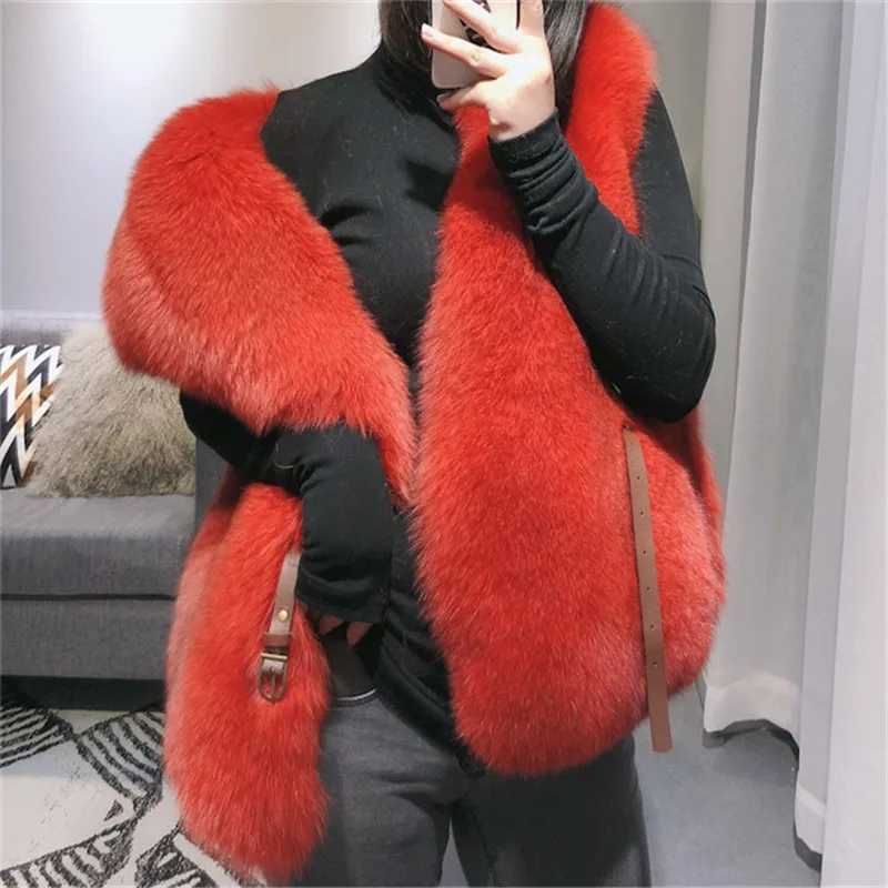 winterjas dames 2022 Natural Full Pelt Real Fox Fur Vest Suit Collar Women Genuine Fox Gilet Winter Medium Waiscoat