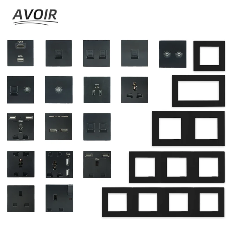 

Avoir DIY Black Plastic Module Usb Wall Socket Electrical Outlet UK US RJ45 TV Power Multiple Plug Function Key Free Combination