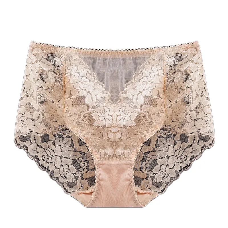 

Free Shipping sexy lace high-Rise women underwear Black High-cut Hollow Lace Brief Soft Cotton Panties plus size female Panties