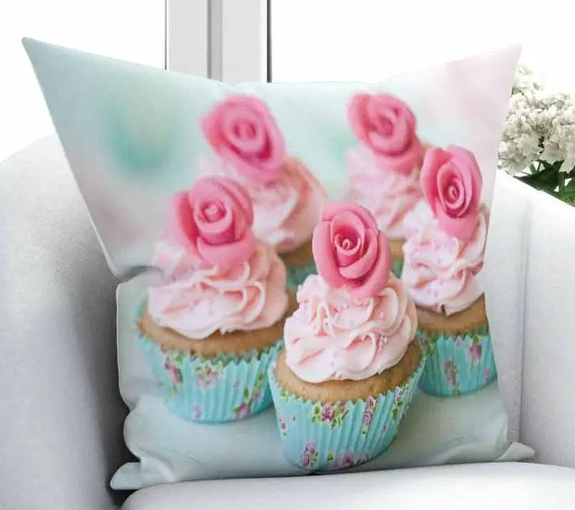 

5 синяя чашка с тортами Розовые розы кремовые конфеты 3D печать диванная подушка для стула Чехол Наволочка квадратная скрытая молния 45x45 см